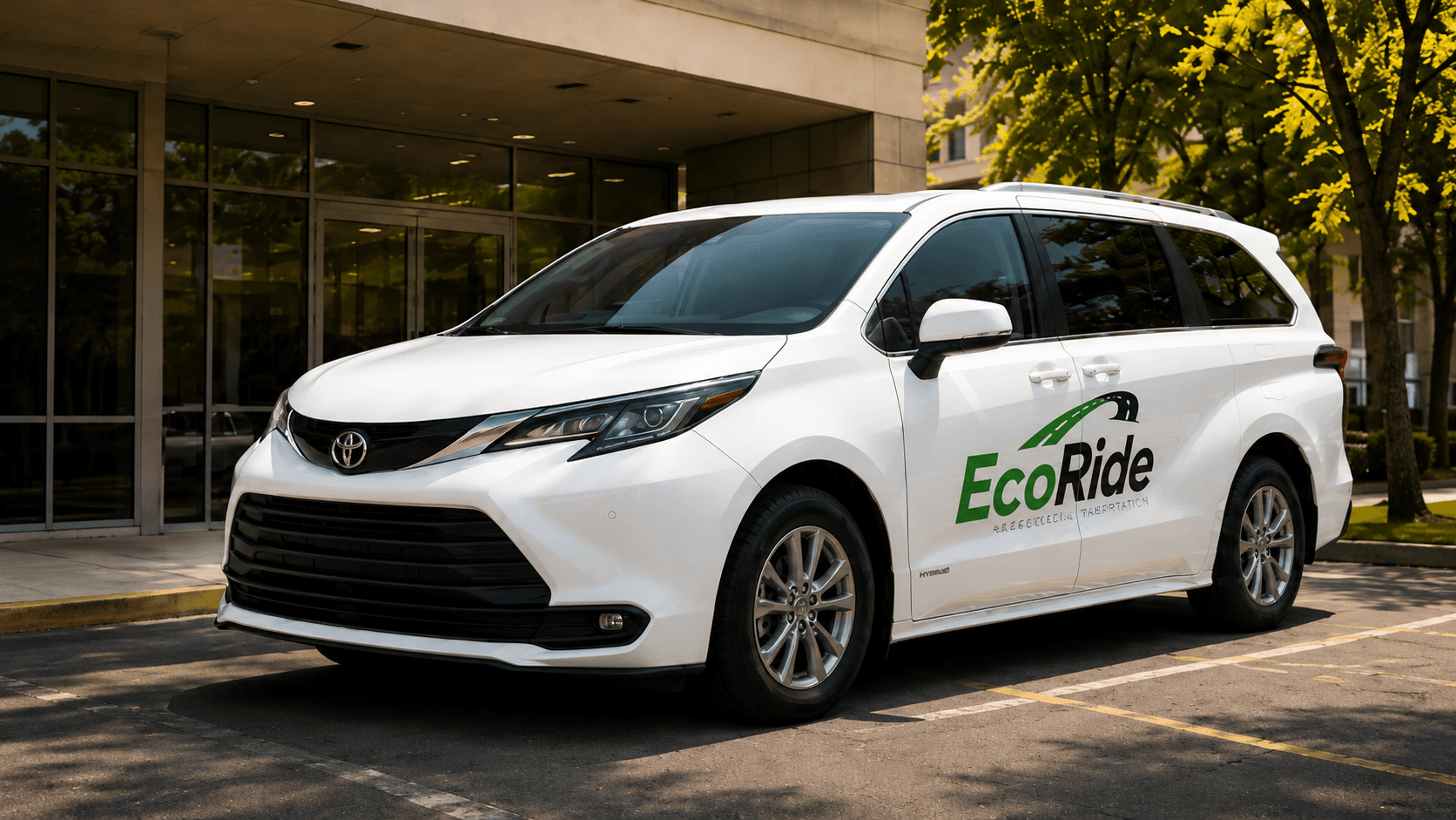 EcoRide van parked at a medical facility